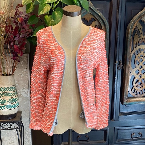 ASOS Creamsicle & White Boucle Bolero Open Front Blazer - Picture 3 of 15